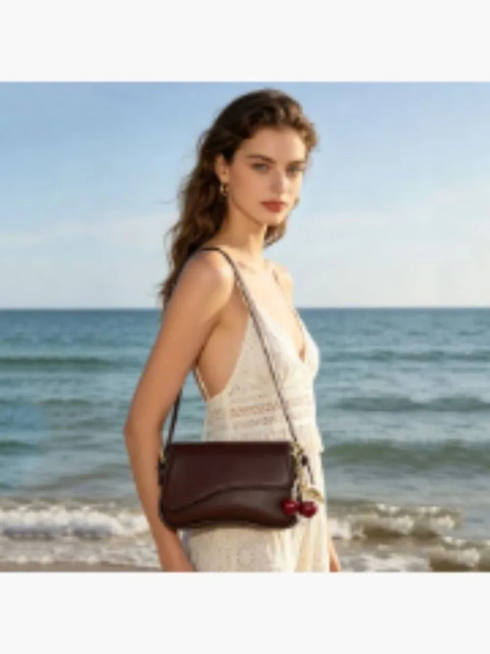 Women's Hobo Bag with Cherry Pendant Crossbody Shoulder Purse Y2K Detachable